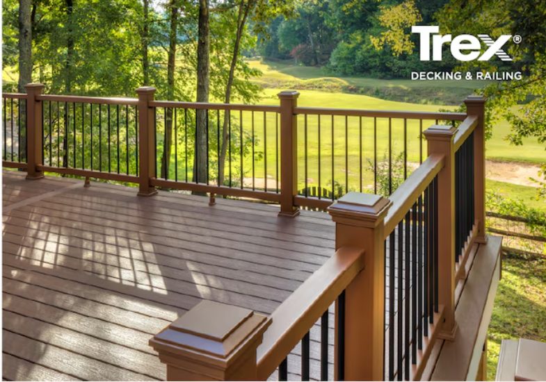 Modern composite deck with gray boards and white railing