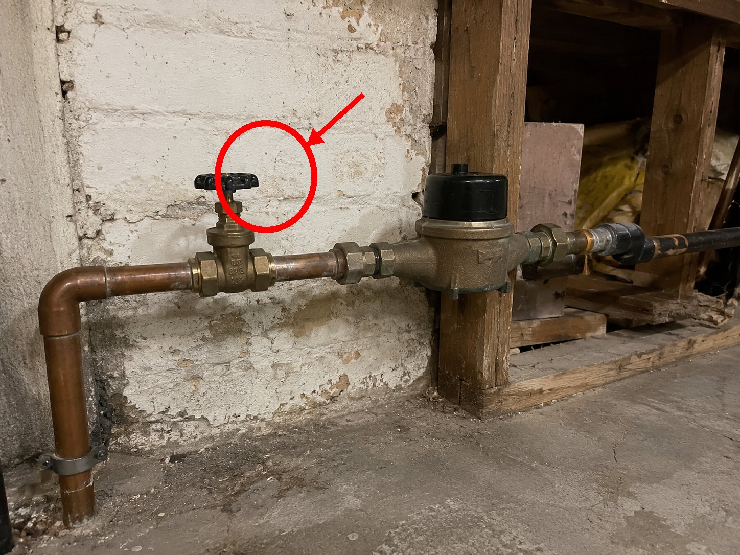 Main water shutoff valve on a copper line